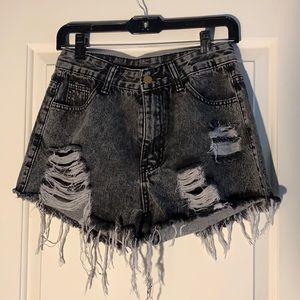 Shein black high waisted ripped jean short